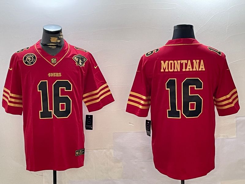 Men San Francisco 49ers #16 Montana Red Gold 2024 Nike Limited NFL Jersey style 12302->san francisco 49ers->NFL Jersey
